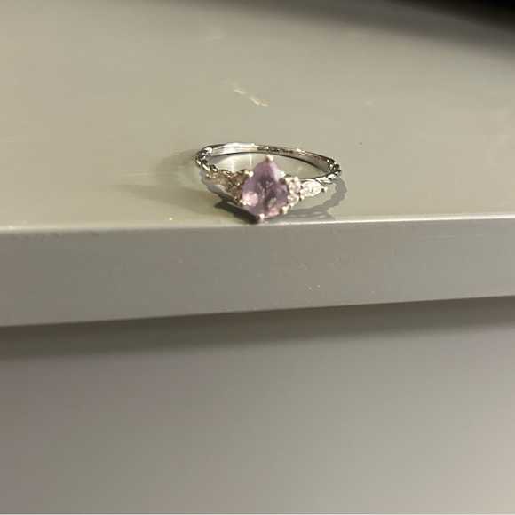 White Gold Plated/Moissanite Pear Lavender Amethyst Engagement Ring Size 9 - Picture 2 of 3